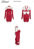 Tavimart Christmas Backless Red Sexy Dress Women Bow Korean Fashion Party Mini Female Casual Long