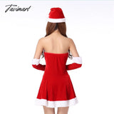 Tavimart Christmas Cosplay Dress Set Women Corduroy Sexy Backless Mini Skirt Santa Suit Ladies