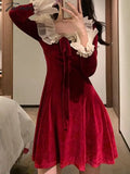 Tavimart Christmas Elegant Party Mini Dress Women Hepburn Style Vintage Sweet Velvet Female Flare