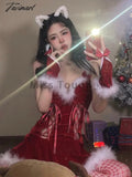 Tavimart Christmas Red Sexy Strap Dress Women Korean Style Slim Mini Autumn Bandage Casual Vintage
