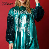 Tavimart Christmas Skirt Women Clothes New Fashion Sequined Patchwork Printed Dress