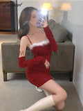 Tavimart Christmas Vintage Strap Red Dress Women Korean Style Sexy Bodycon Party Mini Backless