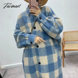 Tavimart Coat Women Ins Fashion Blogger Vintage Oversize Woollen Plaid Long Jacket England Winter