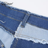 Tavimart Color Block Mom Jeans Women 90S Denim Blue Frayed Hem High Waist Straight - Leg Panel Jean