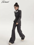 Tavimart Cropped Slim Jacket + Wide Leg Long Trousers Pants Women Casual Two Pieces Sets Korean
