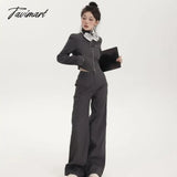 Tavimart Cropped Slim Jacket + Wide Leg Long Trousers Pants Women Casual Two Pieces Sets Korean