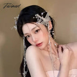 Tavimart Crystal Hairpin Butterfly Tassel Pair Clip Korean Bridal Headdress Women Hair Decoration