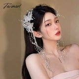 Tavimart Crystal Hairpin Butterfly Tassel Pair Clip Korean Bridal Headdress Women Hair Decoration