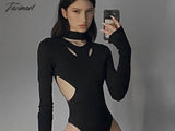 Tavimart Cut Out Bodysuit Thong Club Outfits Long Sleeve Slim Blouse Sexy Top Fashion Casual Fall