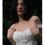 Tavimart Cute Elegant Slim White Dress Women Summer Sexy Lace Patchwork Off Shoulder Short Sleeve