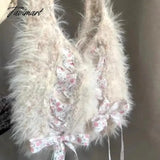 Tavimart Cute Large Capacity Shoulder Bag White Soft Plush Bow Flower Print Handbag Daily High