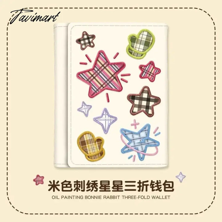 Tavimart - Cute Wallets For Women Star Embroidery Harajuku Style Fashion Beige Coin Purse Luxury