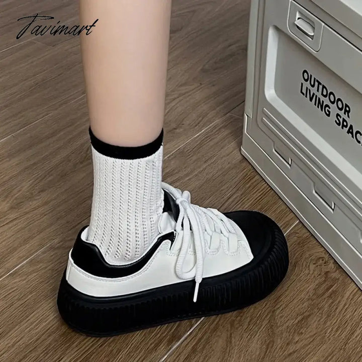 Tavimart Cute Womens Sports Shoes White Round Toe New Fashion Platform Casual Sneakers Low - Top