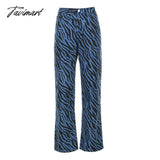 Tavimart Cyber Y2K Aesthetic Blue Tiger Pattern Baddie Wide - Leg Jeans For Women / S