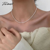 Tavimart Dainty Multiple Freshwater Pearl Beaded Necklaces Plated Copper Gold Chain Choker For