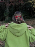 Tavimart Drawstring Plush Hooded Jacket Women Casual Y2K Green Lambswool Zipper Jackets Autumn
