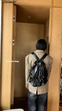 Tavimart - Drawstring Pu Leather School Women Backpack Fashion Ruched Korean Travel Commuter Retro