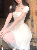 Tavimart - Dress For Women Summer New French Elegant Luxury Mesh Vestidos Mujer Fairycore White