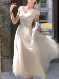 Tavimart - Dress For Women Summer New French Elegant Luxury Mesh Vestidos Mujer Fairycore White