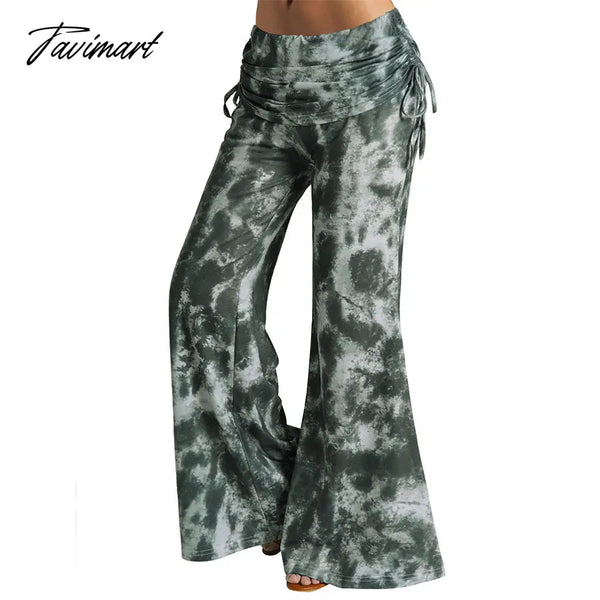 Tavimart Dressfo Women High Waist Long Pants Spring Cinched Elastic Casual Summer Tie Dye Wide Leg