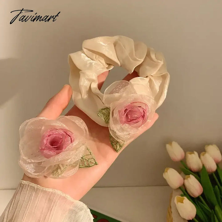 Tavimart - Dried Rose Hairpin With Pink Flower Girl’s Wristband Hair Bangs Style Use For Side