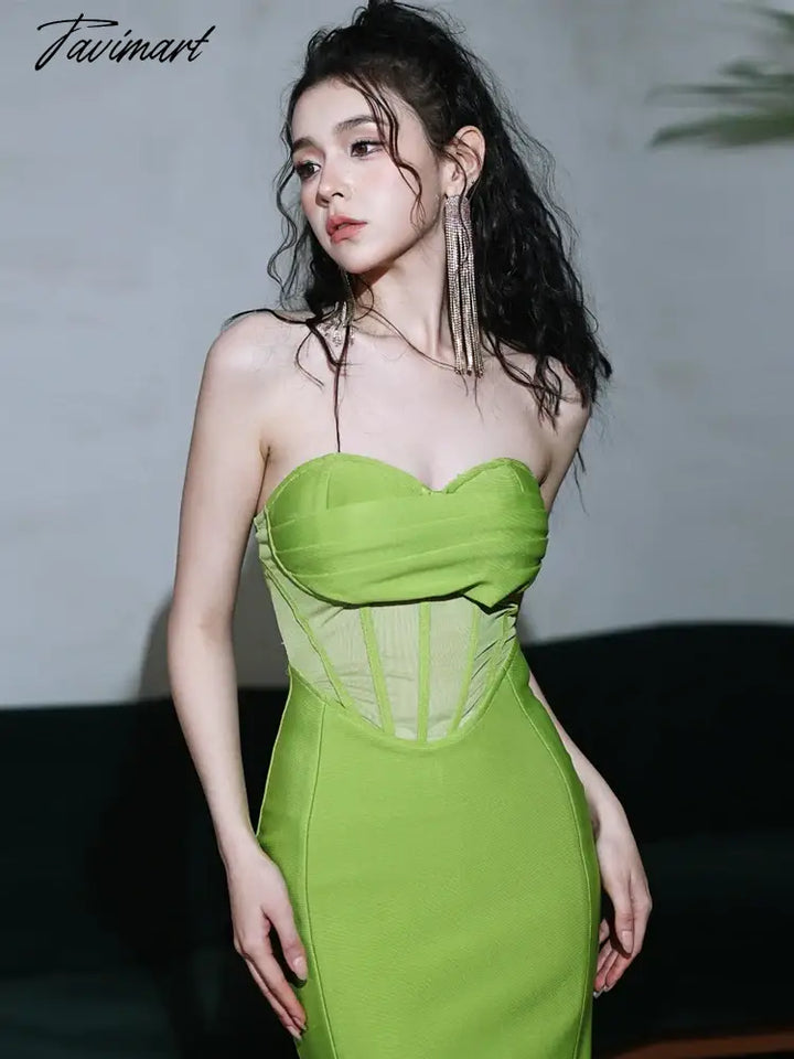 Tavimart - Elegant Avocado Green Straight Corset Prom Dress Cocktail Dresses Withe Sweetheart Neck