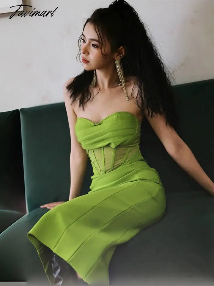 Tavimart - Elegant Avocado Green Straight Corset Prom Dress Cocktail Dresses Withe Sweetheart Neck