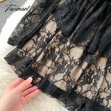 Tavimart Elegant Black Lace Dress Women Sexy Hollow Out Mini Party Square Collar Full Sleeve Slim