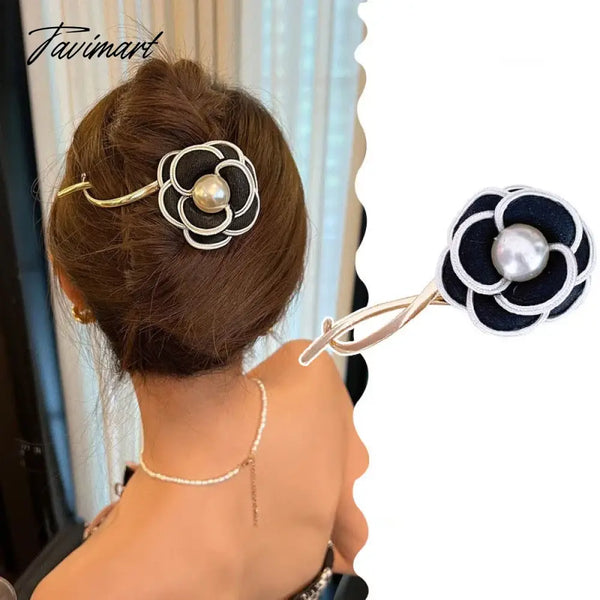 Tavimart Elegant Camellias Hair Claw Clip For Women Bun Hairpin Headwear Metal Barrettes Banana