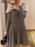 Tavimart Elegant Dress For Women Long Sleeve Streetwear French Style Dresses Solid Bow Vintage Mini