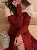 Tavimart Elegant Dress For Women Long Sleeve Streetwear French Style Dresses Solid Bow Vintage Mini