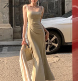 Tavimart Elegant Dress For Women Sleeveless Streetwear Split Office Lady Solid Sheath Spaghetti