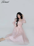 TAVIMART  -  French sweet Flower Mini Dresses Women Puffer Sleeve Elegant Party Dress Female Summer Lace Up Sweet Casual Dress
