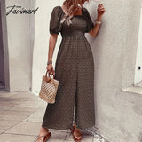 Tavimart Elegant Floral Print Jumpsuit For Summer Women Rompers New Square Neck Elastic Short Puff