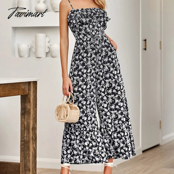 Tavimart Elegant Floral Strap Jumpsuit For Summer Women Rompers New Sexy Sleeveless Ruffle High