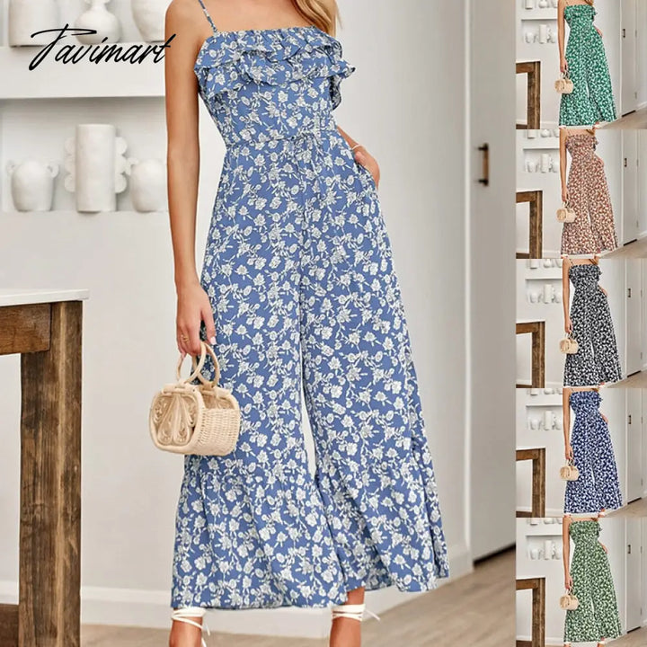 Tavimart Elegant Floral Strap Jumpsuit For Summer Women Rompers New Sexy Sleeveless Ruffle High