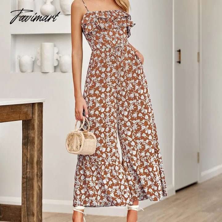 Tavimart Elegant Floral Strap Jumpsuit For Summer Women Rompers New Sexy Sleeveless Ruffle High