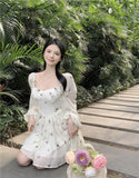 Tavimart Elegant Floral Sweet Dress Women Print Sexy Mini Casual Holiday High Long Sleeve Korean