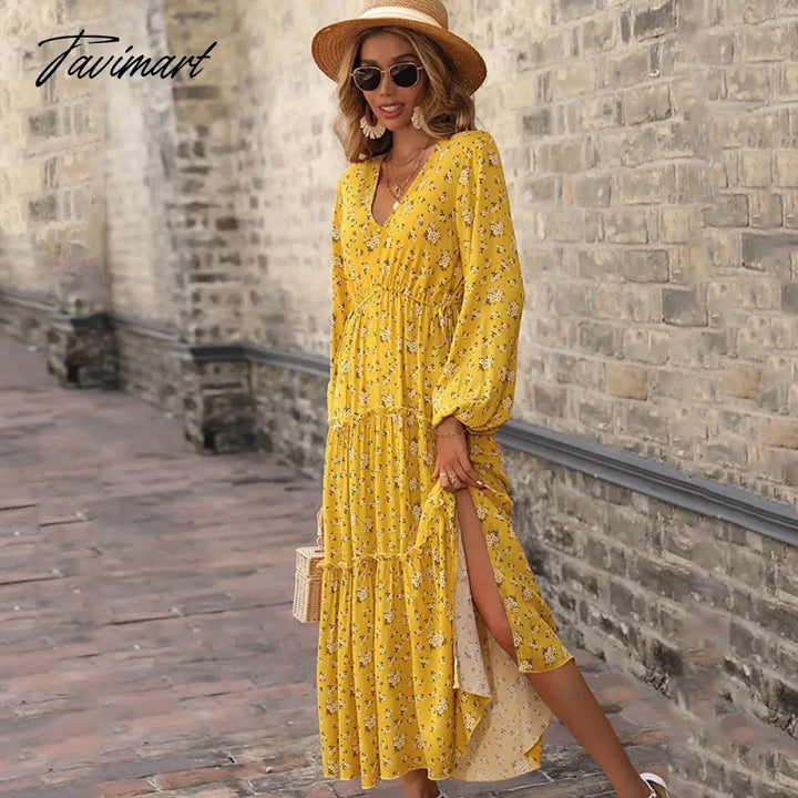 Tavimart Elegant Flower Print Hem Split Dress for Women Fall Dresses N – tavimart Tavimart Elegant Flower Print Hem Split Dress for Women Fall Dresses N – tavimart