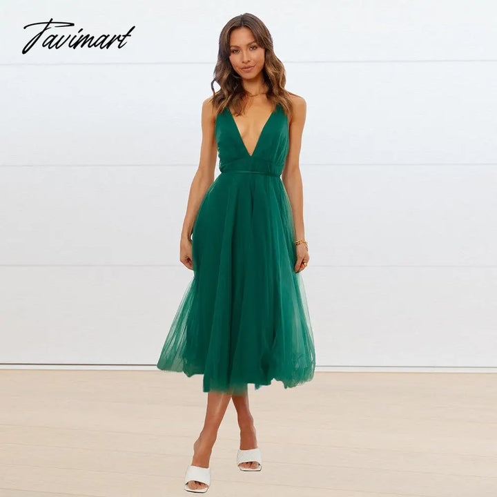 Tavimart Elegant Gazue Dresses For Women Sexy V Neck Backless Solid Women’s Dress A - Line Summer