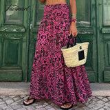 Tavimart Elegant Graphic Print Skirt For Women Summer Beach High Waist A - Line Long Skirts