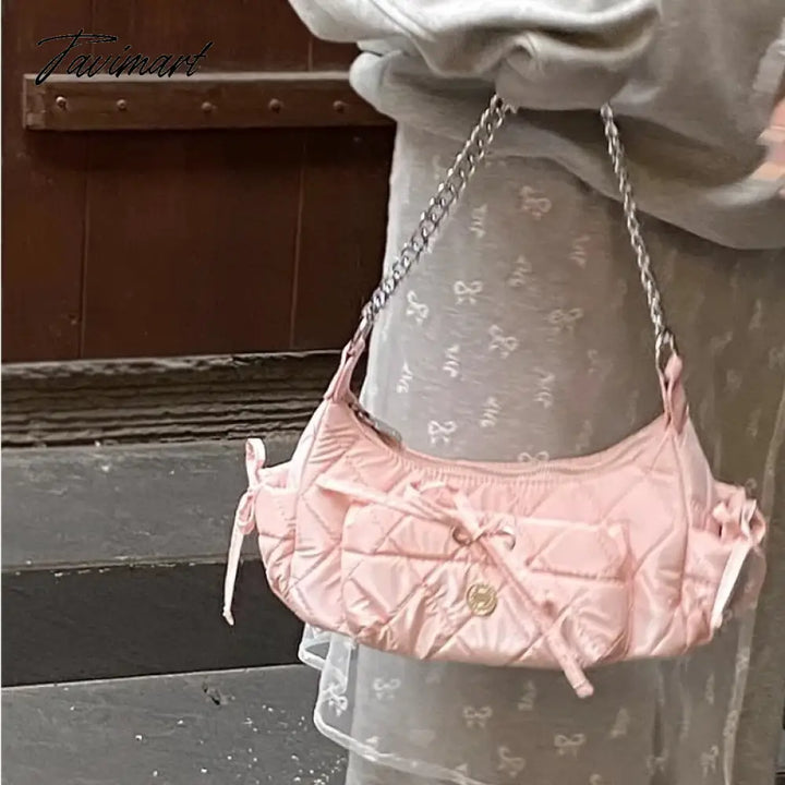 Tavimart - Elegant Pink Shoulder Bag For Women Summer Fashion Leather Casual Cute Handbag Chains