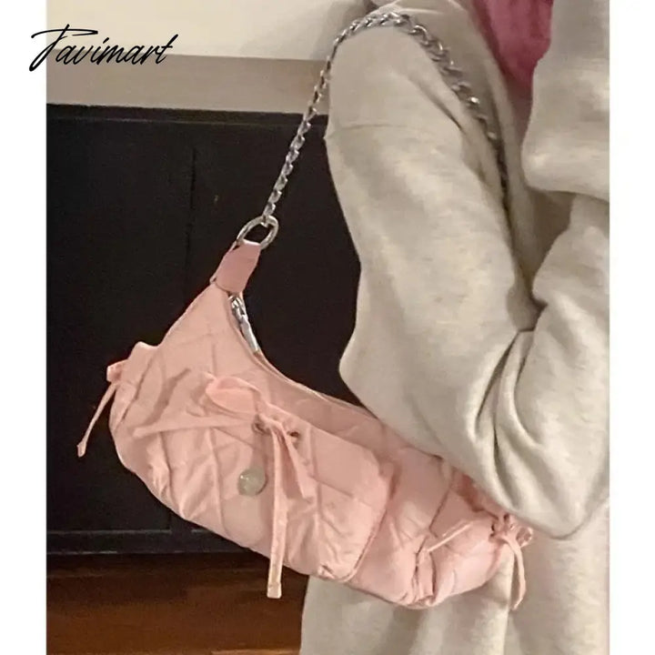 Tavimart - Elegant Pink Shoulder Bag For Women Summer Fashion Leather Casual Cute Handbag Chains