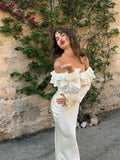 Tavimart - Elegant Ruffles Off Shoulder Women Maxi Dress Fashion Solid Long Sleeve Bodycon Dresses