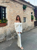 TAVIMART -  Elegant Ruffles Off Shoulder Women Maxi Dress Fashion Solid Long Sleeve Bodycon Dresses 2024 Female Summer Holiday Robes