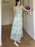 Tavimart - Elegant Ruffles Women Sleeveless Chic Dress Florals Sweet Ol New Office Lady Slim Mujer