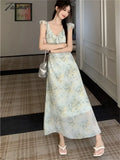 Tavimart - Elegant Ruffles Women Sleeveless Chic Dress Florals Sweet Ol New Office Lady Slim Mujer
