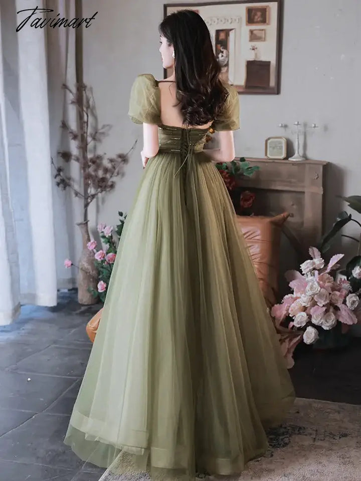 Tavimart - Elegant Sage Green Evening Dresses Robe Luxurious Turkish Formal Prom Gowns Special