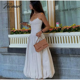 Tavimart Elegant Solid Bubble Dress For Women Artistic V Neck Spaghetti Strap Dresses Summer Chic