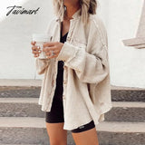 Tavimart Elegant Solid Color Ribbed Tops Lady Jackets Autumn Winter Fashion Breasted Button Women